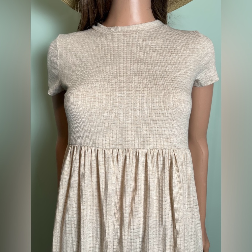 See You Monday - Baby Doll T-Shirt Dress - Tan/Cream - Picture 9 of 11